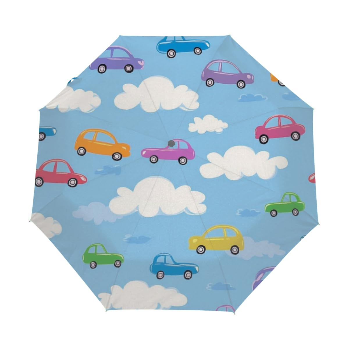 Compact Travel Umbrella Funny Cars Clouds Auto Open Close Umbrella Windproof Rain Umbrellas for Kids Men Women Lightweight