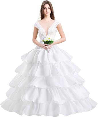Hoop Skirt for Women 4 Hoop Skirt 5 Ruffles Layers Crinoline Petticoat half Slips Underskirt for Wedding Bridal Dress