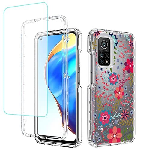 Coque Mi 10T 5G antichoc transparente avec verre trempé motif floral