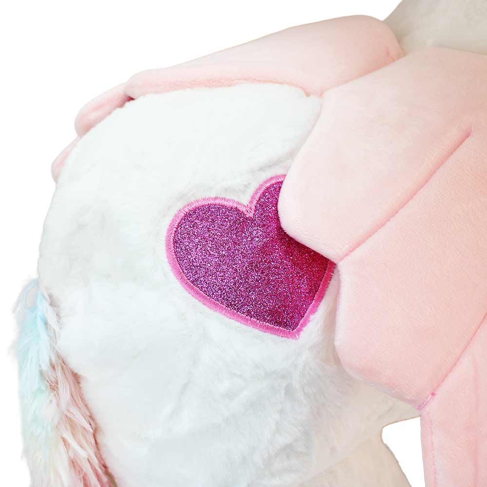 BEMIRO XXL Einhorn Kuscheltier – ca. 90 cm – großes Plüschtier mit goldenem Horn und Glitzerherzen – Farben Rosa oder Weiß wählbar