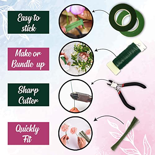 Floral Tape Arrangement Kit - 4 Pcs Floral Tape, 22 Gauge Paddle Floral Wire, 26 Gauge Floral Wire Stems & Floral Wire Cutter For Bouquets Banquets, Diy Flower Crafts & Wreath Making Supplies #TOP3