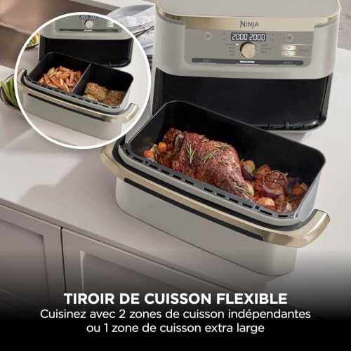 Ninja Foodi FlexDrawer Air Fryer, Dual Zone Avec Séparateur Amovible, Grand Tiroir de 10.4 L, 7-en-1, Double Zone, Sans Huile, Pièces Antiadhésives Compatibles Au Lave-Vaisselle, Stone/Or AF500EUSD - 2