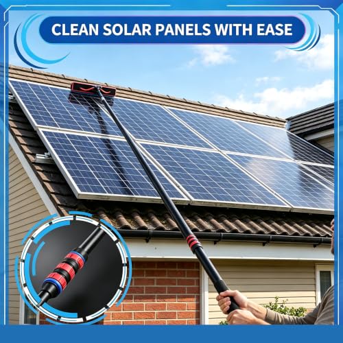 Image of 24Ft Long Reach Solar Panel Cleaning Brush Kit with 5-24Ft Telescoping Pole, Water Fed Window Cleaner Tool, Dusting Brushes for Roof, RVs, Gutter, Boats, Decks and Bathrooms.
