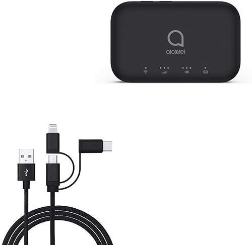 BoxWave Cable compatible con Alcatel LINKZONE 2 Mobile Hotspot - Cable AllCharge 3 en 1 - Negro azabache