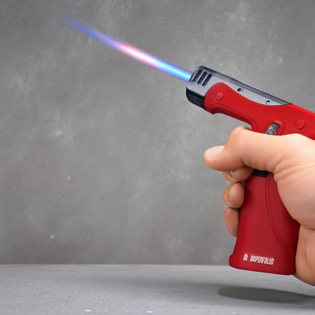 Newport Zero Gun Style Butane Torch Lighter, Refillable Windproof Jet Flame, Adjustable Flame Control, Light Blue (Red)