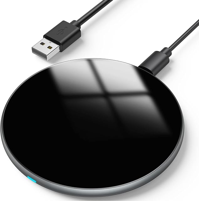 AGPTEK Wireless Charger, 15W Fast Wireless Charging Pad Compatible with iPhone 14/13/13 Mini/12/12Pro/12 Mini/11/11 Pro/XS/XS Max/XR/X/8/SE, Galaxy S21/S20/S10/S9/z flip 3, AirPods Pro, No AC Adapter