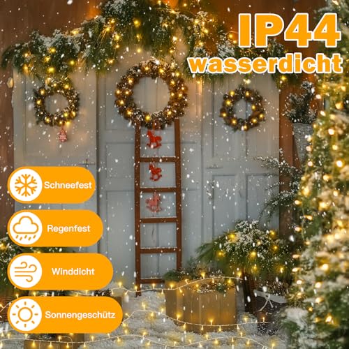 Ollny Lichterkette außen 20m 200LED, Lichterkette Weihnachtsbaum mit Fernbedienung und Timer, 8 Modi IP44 wasserdicht innen mit Stecker Weihnachten Hochzeit Party (Warmweiß)