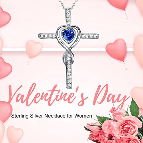 Dorella Christmas Birthday Gifts For Mom Blue Sapphire Necklace For Women Sterling Silver Love Heart Infinity Pendant Necklace #TOP1