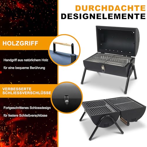 Huacan Holzkohlegrill mit Deckel und 2 pcs Kohleplatte, Edelstahl Kohlegrill Halter. BBQ Grillofen für Garten, Terrasse, Camping 41.5 * 32 * 43cm