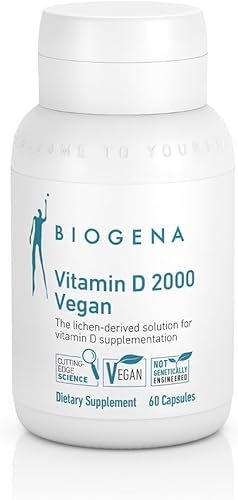 Biogena Vitamina D 2000 Fórmula vegana Suplemento de vitamina D3 solar para absorción de calcio, apoyo inmunológico 60 cápsulas**