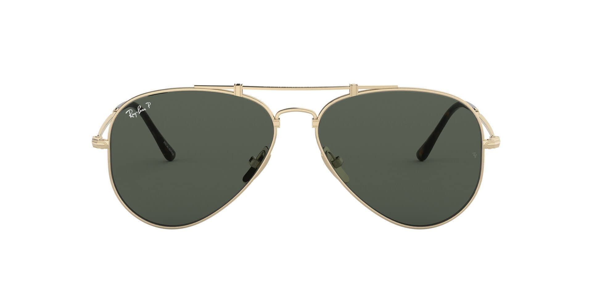 Ray-Ban RB8125M Titanium Aviator Sunglasses, Gold Demigloss/Polarized G-15 Green, 58 mm