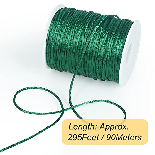 Image of Tenn Well 295ft 2mm Satin Nylon Cord Silky Rattail Dark Green for Crafts