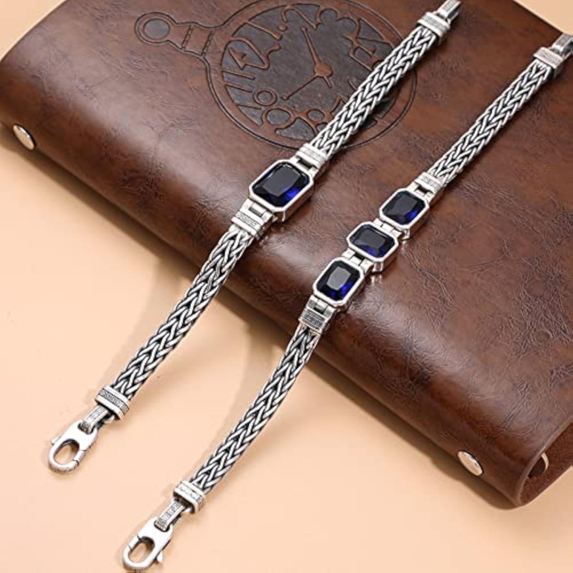 Woven Braided Steel Bracelet with Square Stone