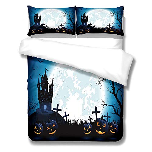 SXCSJT Ropa de Cama, Castillo de Terror, Funda nórdica de impresión Digital, Fibra de poliéster, Personalizable, Confort en el hogar de Tres Piezas, 140Cm × 200Cm