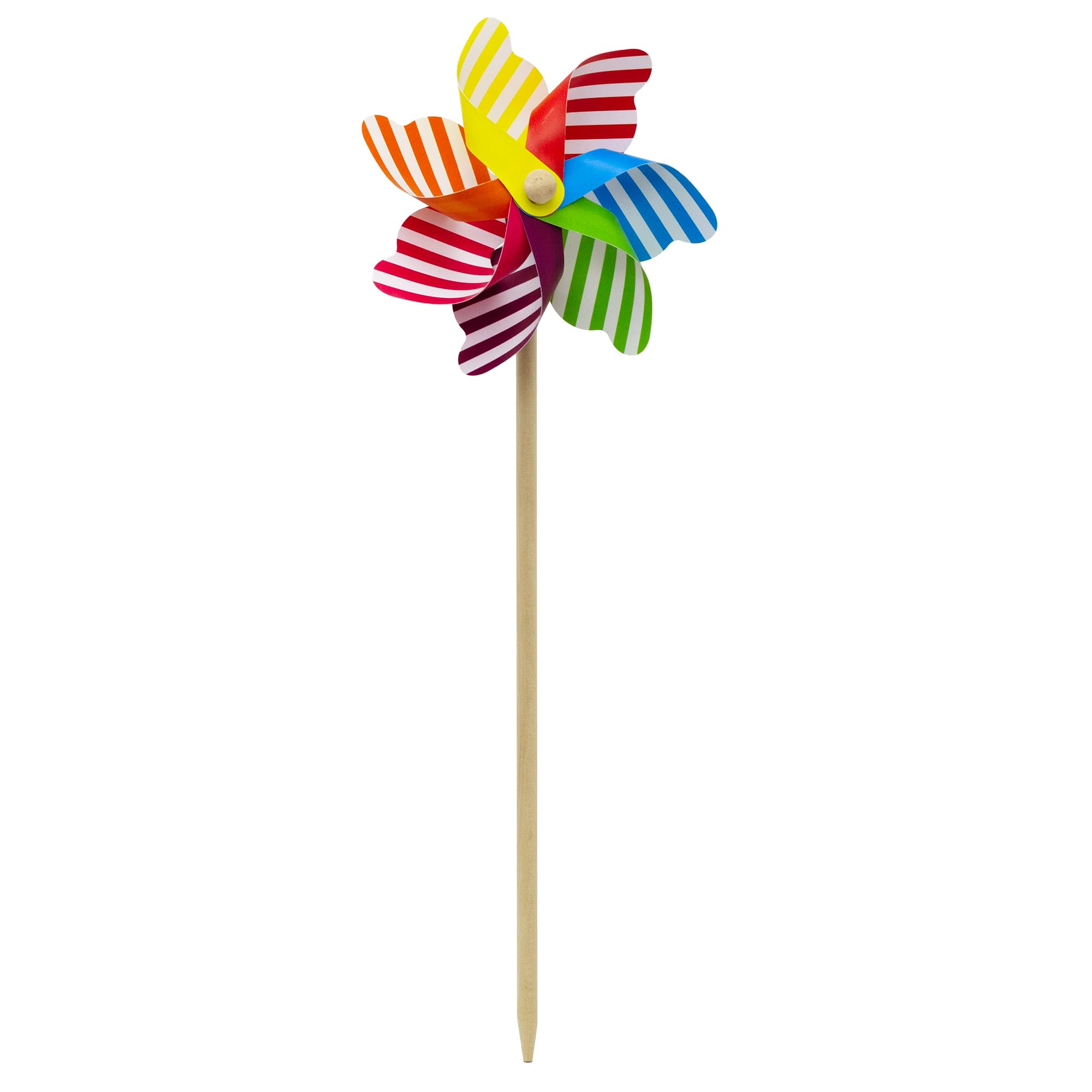 45cm Stripped Garden Windmill Outdoor Pinwheel | Wooden Rainbow Wind Spinner | Flower Bed Ornament Garden Decorations