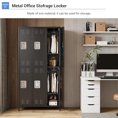 GAOMON Locker for Employees, 6 Doors Locker Cabinet with Hooks, Storage Locker for Home, Office, Gym, School, Assembly Required, Black