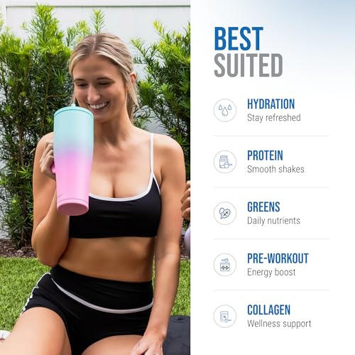 Image of Ice Shaker 40 oz Tumbler with Handle and Straw | 40oz Pink Mint | Cold for 30+ Hours | 2-in-1 Tumbler Shaker Bottle | Odor-Free 40 ounce Bottle for Water, Protein Shakes, Smoothies, Cocktails
