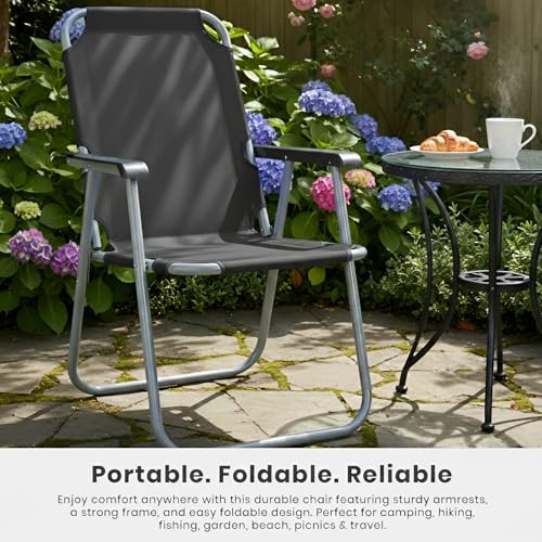Image of Pivalo Camping Chair Foldable with Arm Rest Portable & Lightweight Folding Fishing Chairs for Outdoor Garden and Beach Picnic Travelling Hiking (Large, Black)