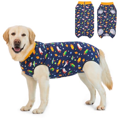 Image of Recovery Suit for Dogs After Surgery, Large Medium Dog Recovery Onesie Surgical for Prevent Licking Cone Alternative, Soft Cotton Covers Wound Body Suit (Rocket, 7X-Large (Pack of 1))