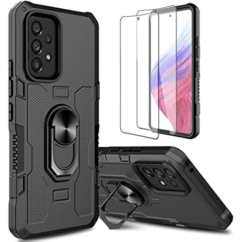 lovpec for Samsung Galaxy A53 5G Phone Case with TPU Screen Protector, Ring Holder Kickstand Drop Proof Protective Slim Hard Dual Layer Stand Non-Slip Tough Cover Cell Phone Case (Black) Cover