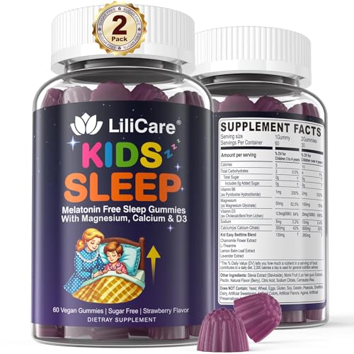 LILICARE Kids Sleep Gummies - Magnesium Glycinate Gummies, Melatonin Free Sleep Aid | Magnesium, Calcium, D3, B6, L Theanine | Kid Melatonin Alternative for Restful Sleep (Pack of 2)