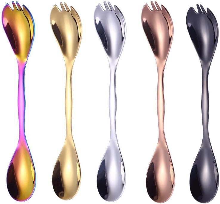 Silverware Flatware Set, 1/4/6/8 Pieces 304 Stainless Steel Double-headed Salad Spoons And Forks, Creative Multi-functional Dual-purpose Spoons (Color : Rose gold, Size : 6Pcs)