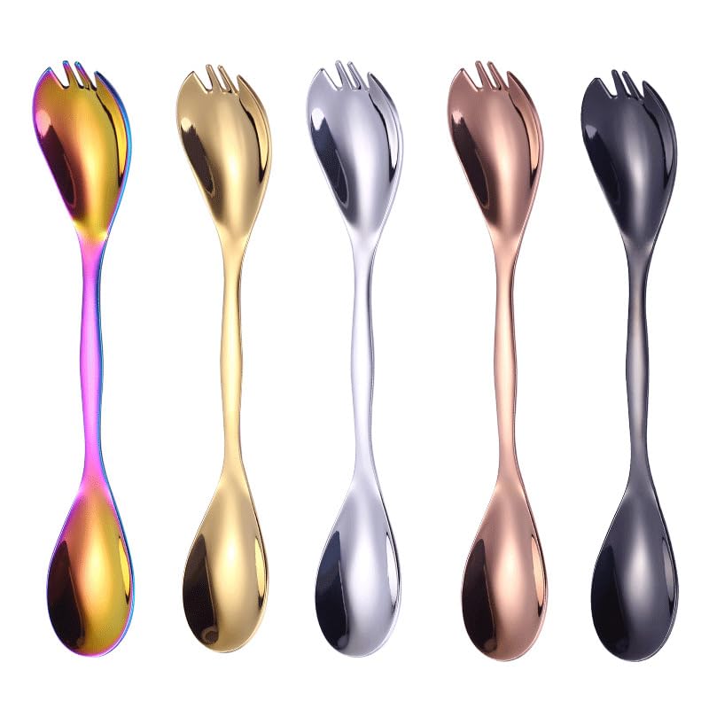 Besteckset, 1/4/6/8-Teilig, Doppelköpfige Salatlöffel Und -Gabeln Aus Edelstahl 304, Kreative Multifunktionale Löffel Mit Doppeltem Verwendungszweck，Silver-8Pcs