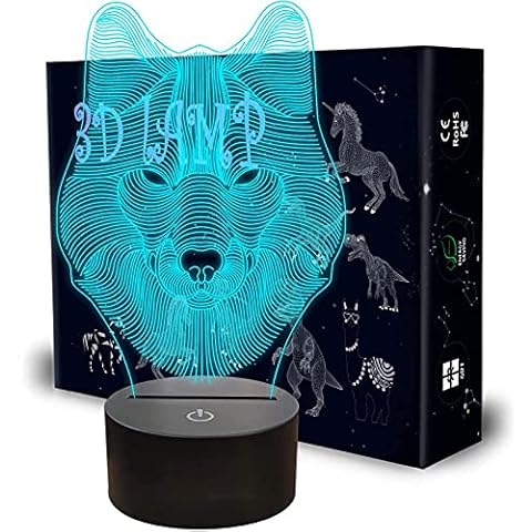 QpenguinBabies Wolf Toy 3D Illusion Lamps Kids Night Light with 7 Colors Changing Optical Table Desk Bedside Lamp Wolf Gifts for Men Girl Boys Bedroom Accessories Decoration Birthday Xmas(Wolf) Cover