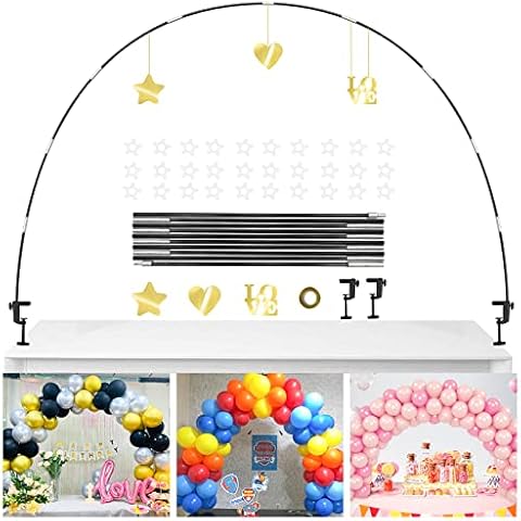 YALLOVE 3.6m Table Balloon Arch Kit, 3 Mirror Gold Metal Decorations (Love, Star, Heart), and 30 Balloon Clips Provided for Quick Party Decoration Cover