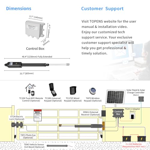 Image of TOPENS A8S Solar Single Swing Gate Opener Heavy Duty