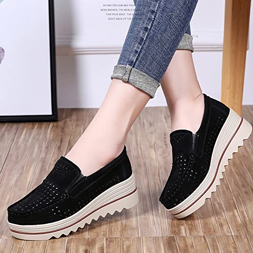 Image of YING LAN Women Slip On Loafers Comfort Suede Moccasins Wide Low Top Shoes