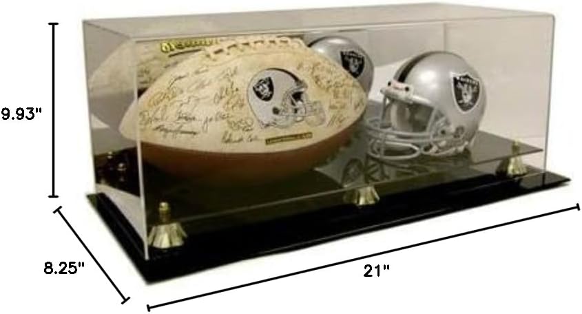 Deluxe Mini Helmet and Full Size Football Acrylic Display Case with Mirror