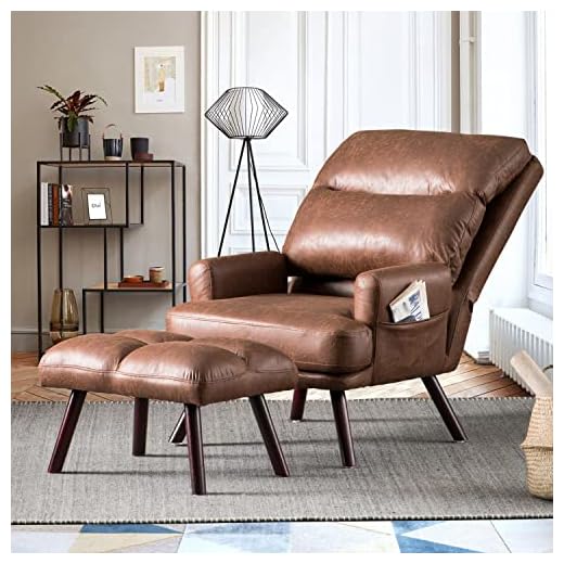 HOOOWOOO Living Room Chair,Living Room Set with Recliner Accent Chair and Ottoman with Side Bags,Dark Brown Faux Suede Chair