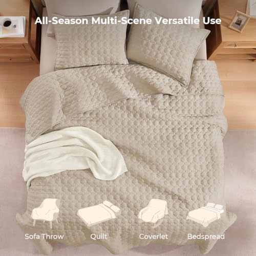 Image of Litanika King Quilt Bedding Set, 3 Pieces Beige Bedspreads & Coverlets Set | Cloud-like Soft, Breathable, lightweight, All-Season, Multi-Scenario, Machine Washable