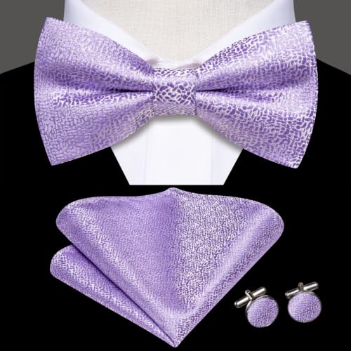 Image of Hi-Tie Bow Ties for Men Pre-Tied Pocket Square with Cufflinks Mens Bowtie Sets for Wedding Formal Party