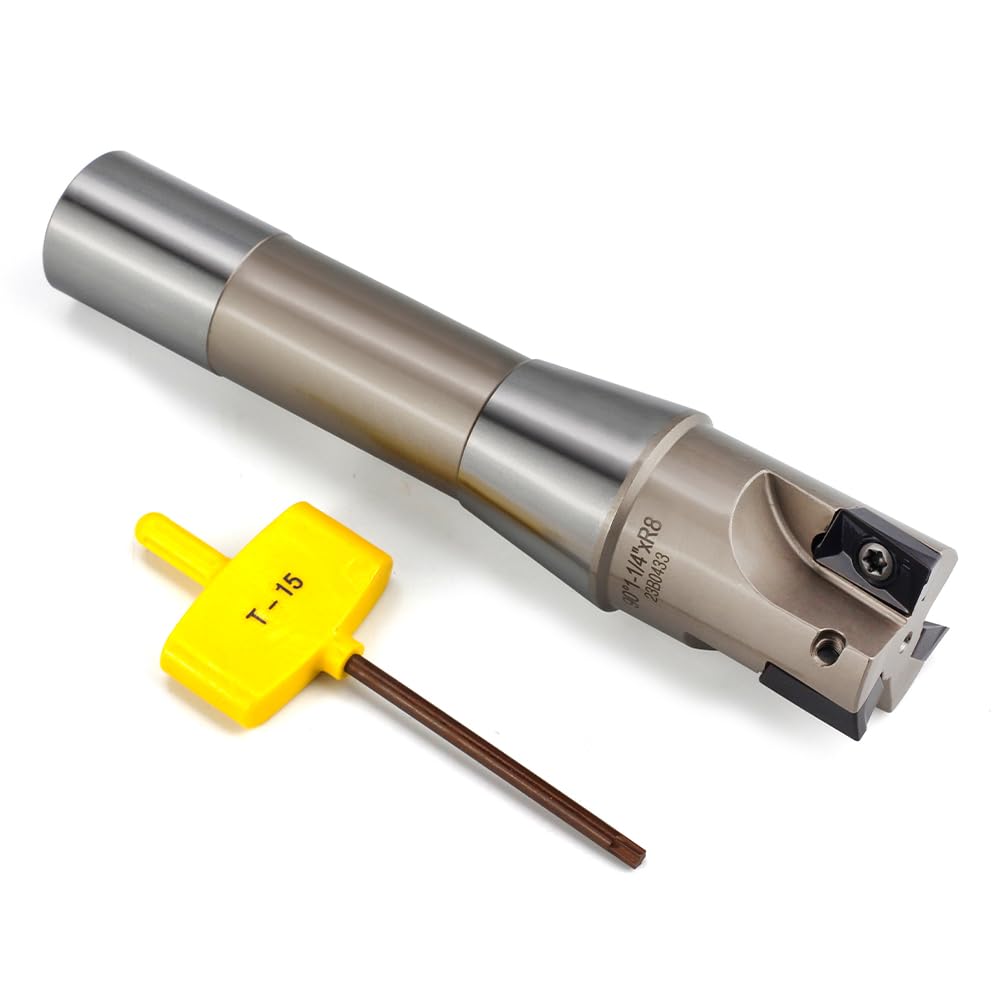 OSCARBIDE Indexable End Mill, R8 Shank, 1-1/4" Cutting Dia, 5-27/32" Length, 90°, 3 Flutes, Nickel Plated,3pcs APKT1604 Inserts