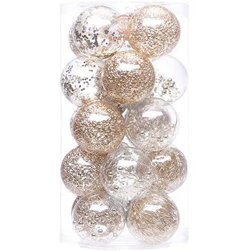 Sea Team 80mm/3.15" Palla Sfera Trasparente infrangibile in plastica per Albero di Natale, riempita con Decorazioni Natalizi Raffinati Set 20 Pezzi