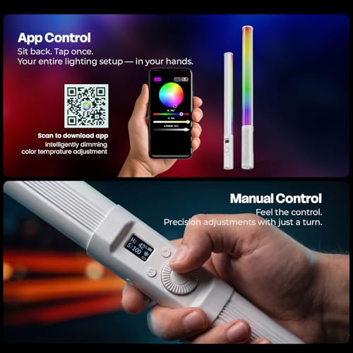 Image of HIFFIN HF-225 RGB LED Stick Light with 10W Power, RGB CCT HSI Mode, 2500K-9900K Adjustable, 24 FX Effect, App Control, 2600mAh Battery, Type-C Charging, 1000LM Output Stick Light for Photography.