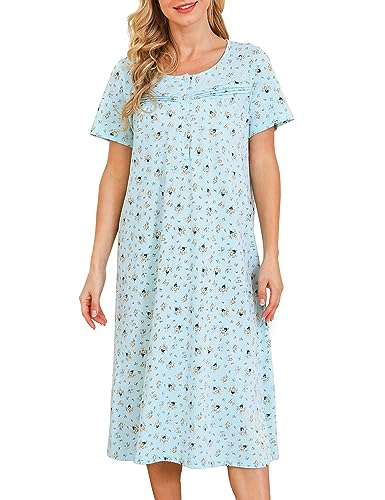 Image of Bloggerlove Nightgowns for Women Soft 100% Cotton House Dress Short /Long Sleeve Night Gowns Comfy Sleepwear S-3XL