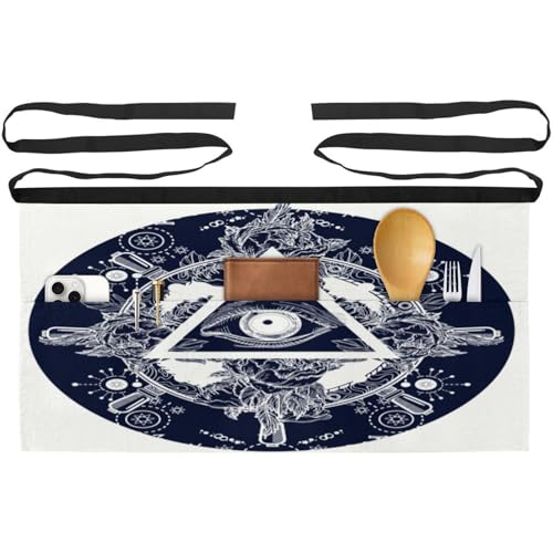 Tablier court de chef multicolore motif œil sur pyramide 3 poches - 2