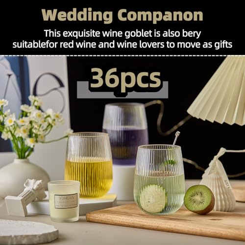 Image of Lueumxc 36 Pack 15Oz Plastic Wine Glasses, Origami Ribbed Disposable Wine Glasses Unbreakable Clear Plastic Cocktail Glasses Recyclable Shatterproof Reusable Wine Cups