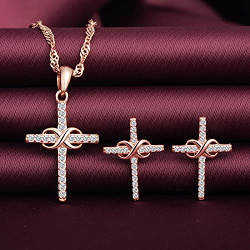 Conjunto de joyas de plata 925 con collar de cruz y pendientes de circonitas para mujer 3