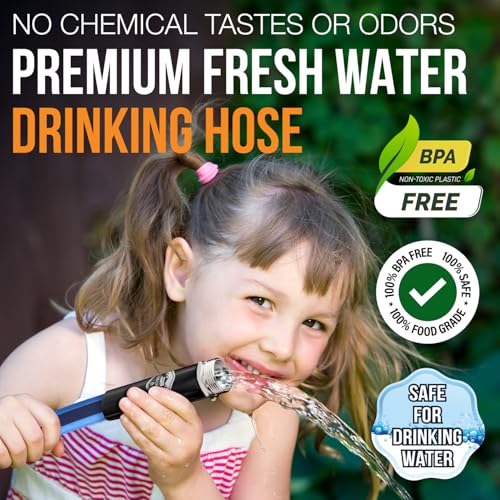 Image of RV Fresh Water Drinking Hose 35' by Clean Camper- Kink Free Design | Non Leaching | Non Toxic | Stainless Steel Fittings | Durable Camping RV Hose