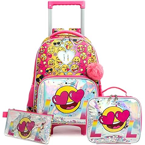 HTgroce Rolling Backpack for Girls 3Pcs with Lunch Bag Pencil Case Roller Backpacks for School Cover