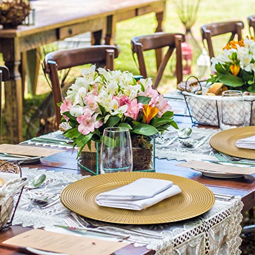 Image of Hiceeden 12 Pack Gold Charger Plates for Dinner Plates, 13 inch Round Plastic Chain Shaped Charger Service Plates, Decorative Chargers Bulk for Table Setting, Wedding, Party, Event