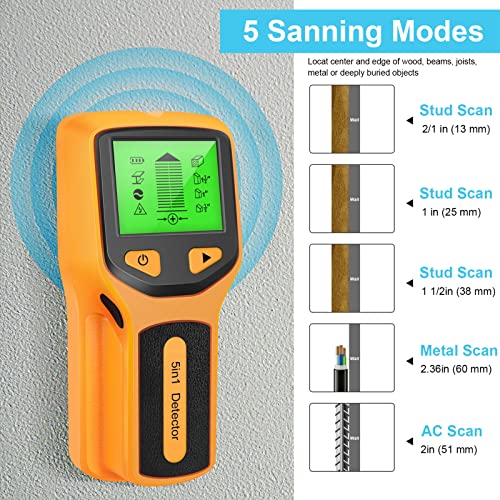 Stud Finder Wall Scanner 5 in 1 Stud Detector HD ABS Electric Wire Detector with LCD Display for Walls Wood Pipes Metal AC Wires (Yellow) - Image 4