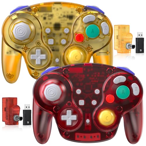 Image of 2 Pack Wireless GameCube Controller for Switch 1 /2, NGC Console, 2.4 GHz | (Built-in Vibration) (Rechargeable) (Analog Triggers / Stick), Compatible with Switch Online, Windows PC, macOS