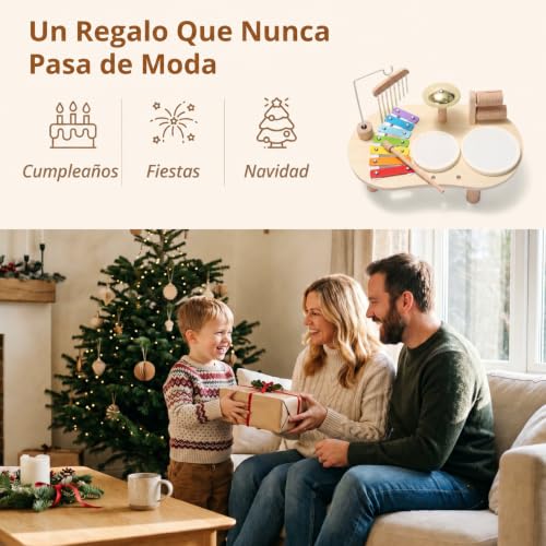 Miniatura 7 de Promise Babe - Instrumentos Musicales De Madera Para Niños De 1 A 3 Años, Batería Montessori Con Tambor, Xilófono Y Percusión, Juguete Musical Educativo, Regalo Para Niños Y Niñas