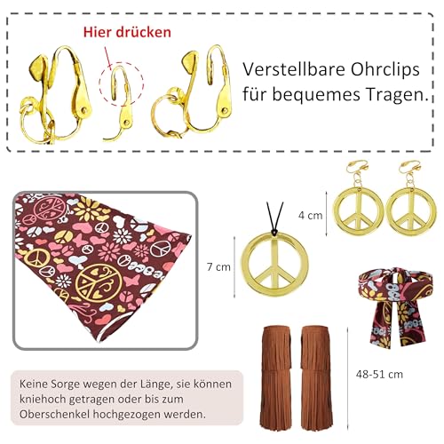 cuteDIY Kostüme Übergröße Faschingskostüme Damen 70er Jahre Karneval Kostüm Hippie
