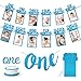Cumpleaños Foto Banner, Primer banner de fotos de cumpleaños 1 año, 12 meses fotografía mensual Guirnalda del empavesado, ONE banner, ONE adorno de pastel para Decoración de primer cumpleaños-Azul